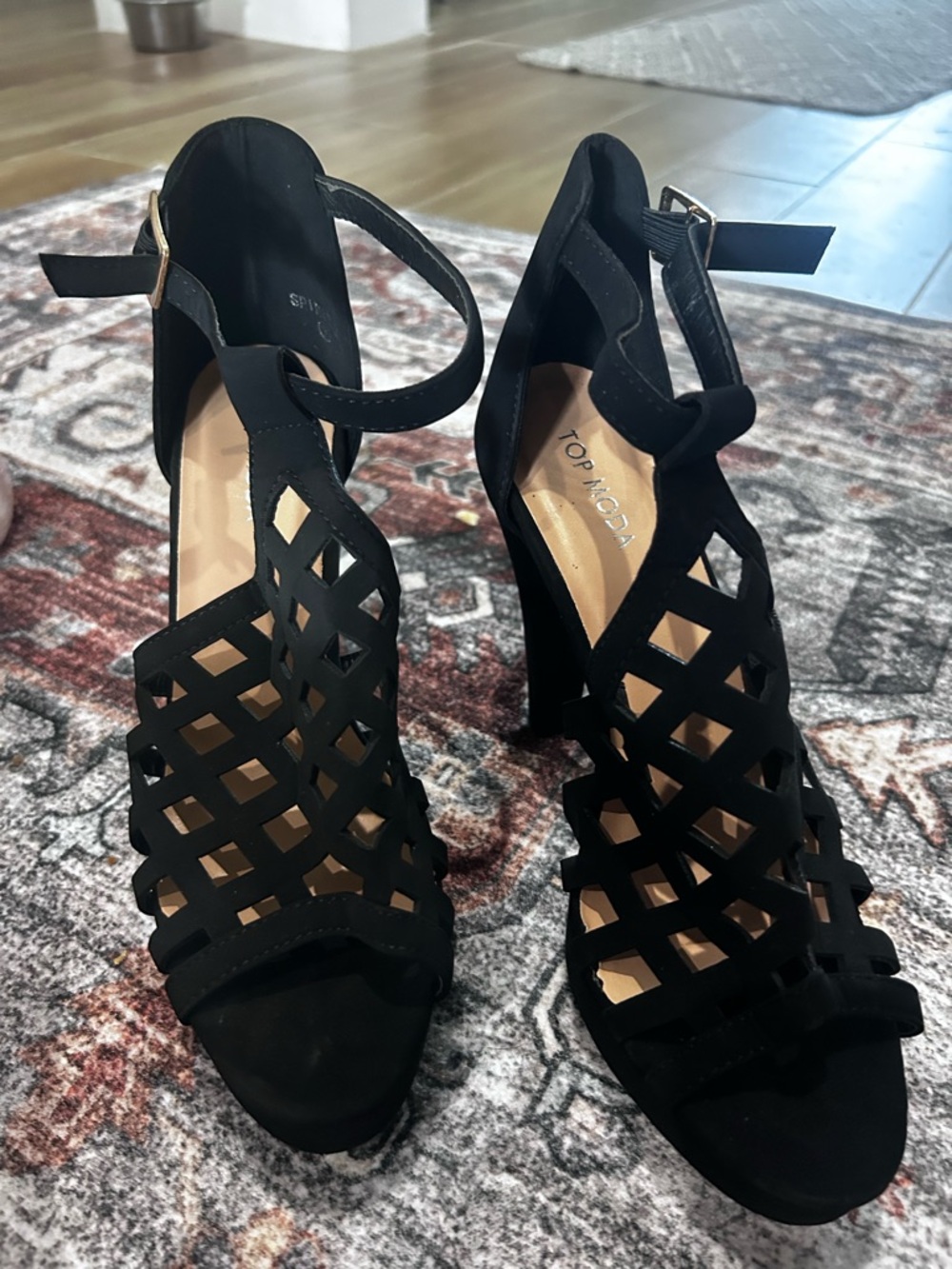 Women's Black Strappy Cutout High Heel Sandals